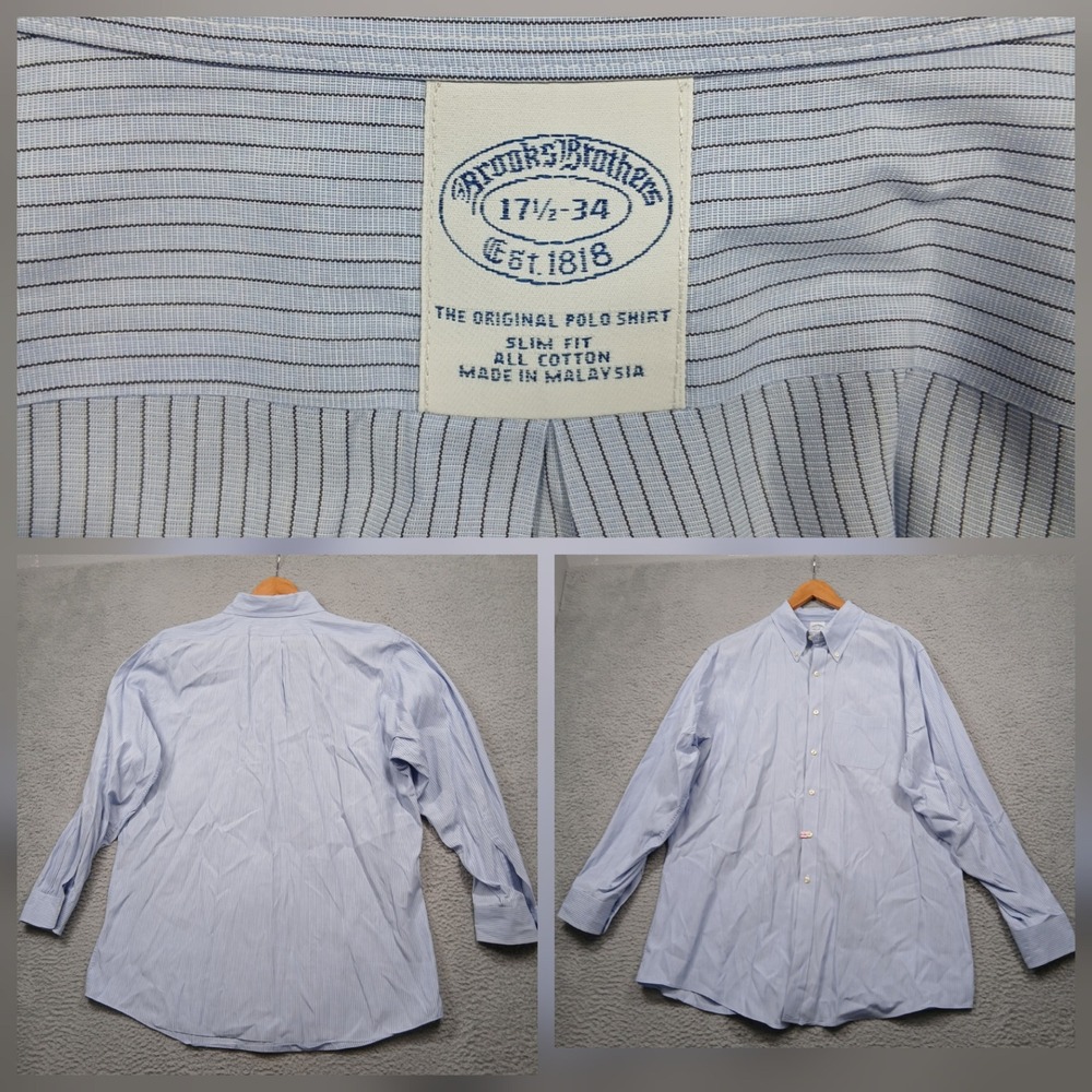 Brooks Brothers Slim Fit Dress Shirt Men's 17.5-34 Blue Stripe All Cotton